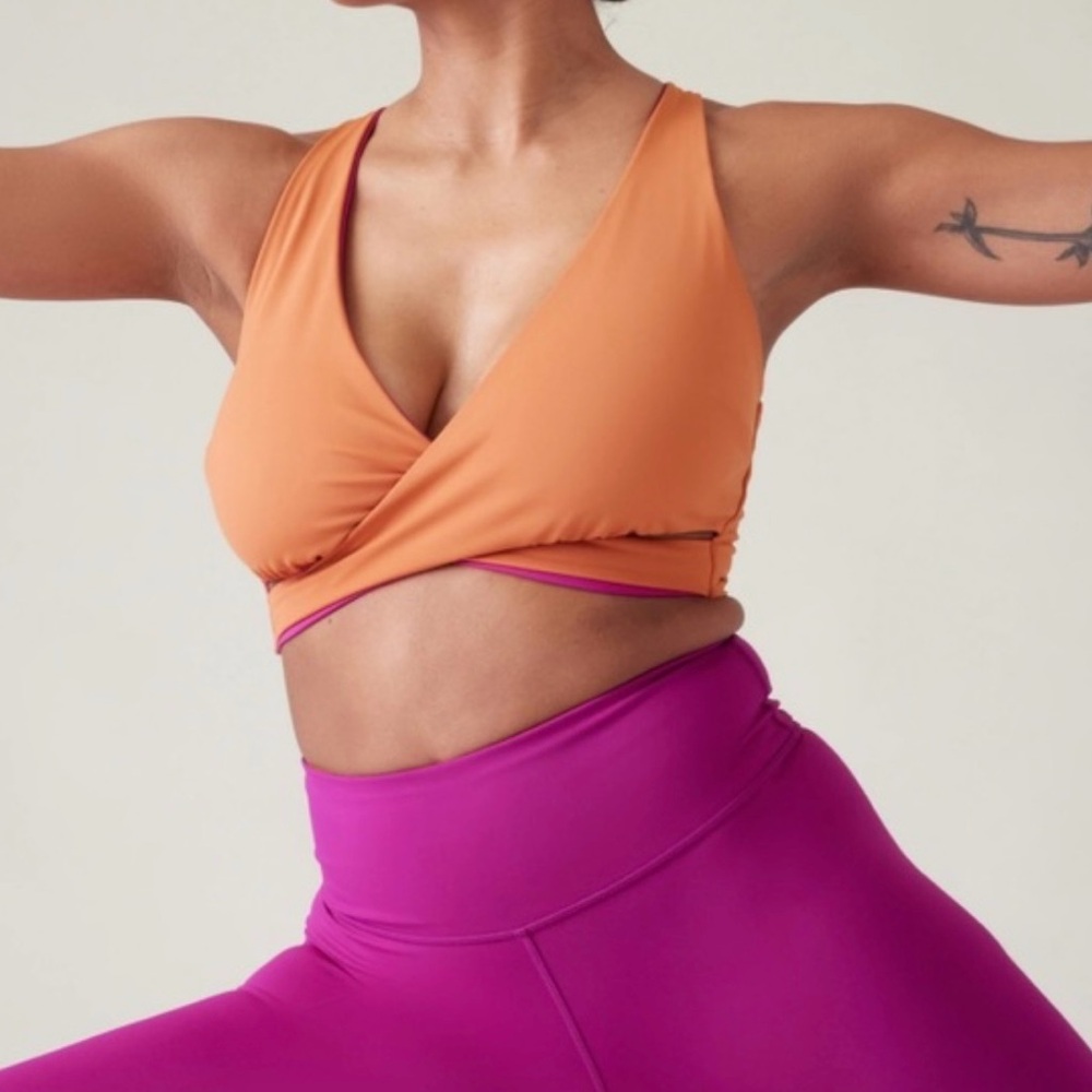 Alicia Keys ATHLETA Women's Orange/Pink Reversible Wrap Bralette Top NWTs Size L